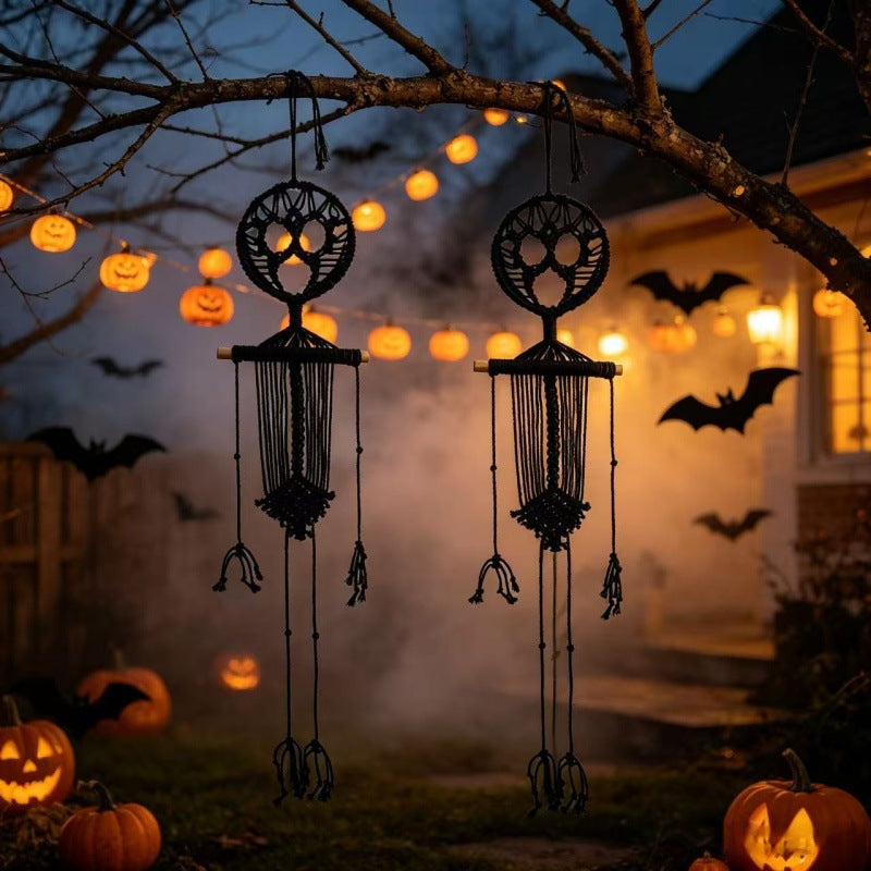 Macramé Wanddecoratie Skelet Zwart Wit 2 Stuks Bohemian Gothic Stijl Wand Hangers Decoratief Halloween | Sansoti