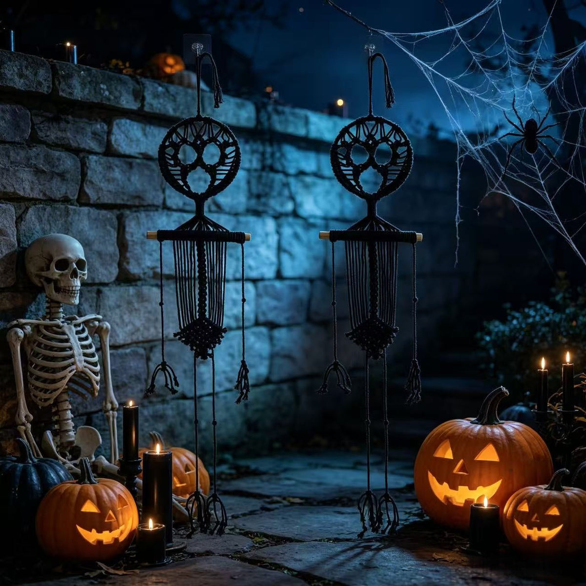 Macramé Wanddecoratie Skelet Zwart Wit 2 Stuks Bohemian Gothic Stijl Wand Hangers Decoratief Halloween | Sansoti