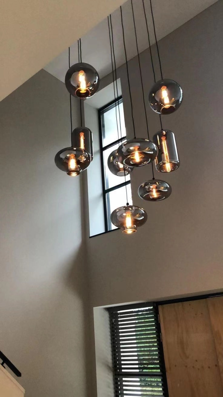 Spiraalvormige Hanglamp met Glazen Bollen voor Trappenhuis Hoge Ruimtes Dimbaar E14 Modern Design Woonkamer | Sansoti