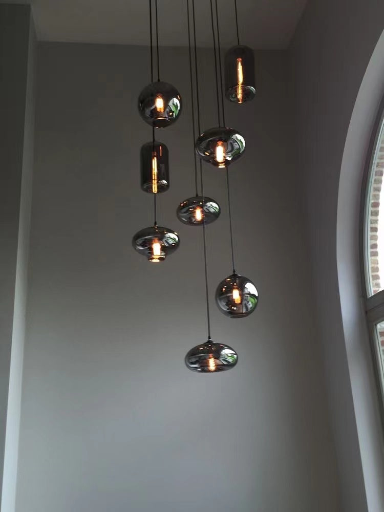 Spiraalvormige Hanglamp met Glazen Bollen voor Trappenhuis Hoge Ruimtes Dimbaar E14 Modern Design Woonkamer | Sansoti