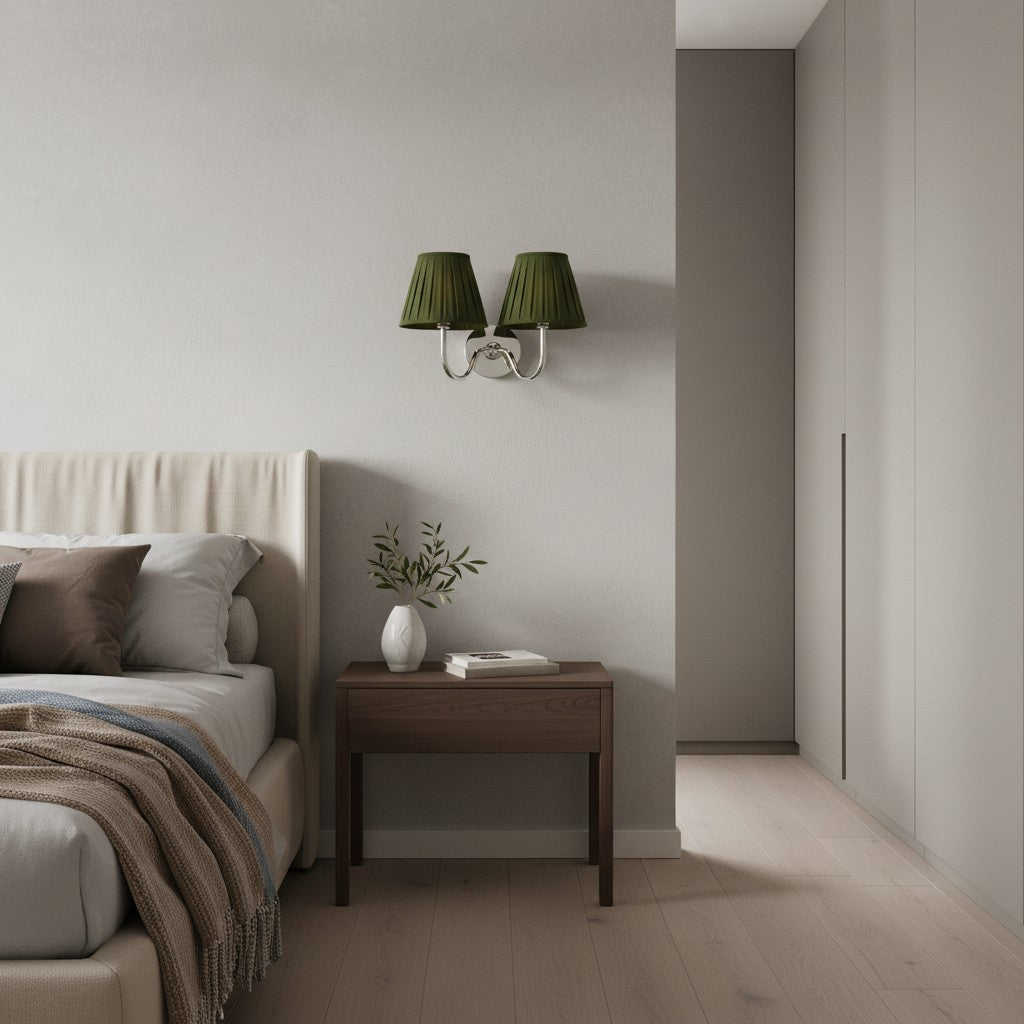 Wandlamp met Geplisseerde Stoffen Kap – Klassieke Verlichting voor Slaapkamer en Woonkamer | Sansoti