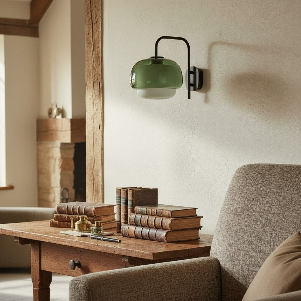 Gekleurde Glazen Wandlamp met Ronde Kap – Groen, Roze, Oranje – Moderne LED Verlichting | Sansoti