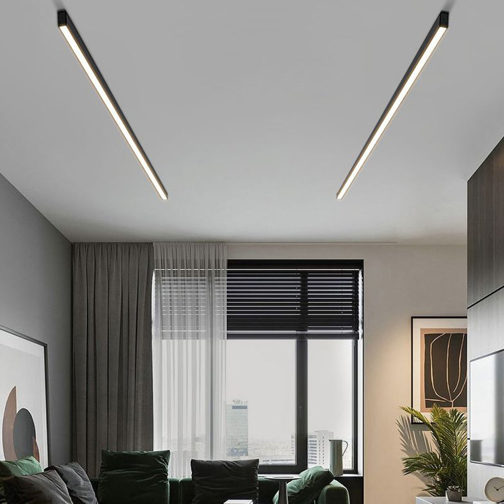 Modern Linear LED Ceiling Light Black Metal 60-120cm Energy-Efficient Dimmable Sleek Design for Living Room | Sansoti