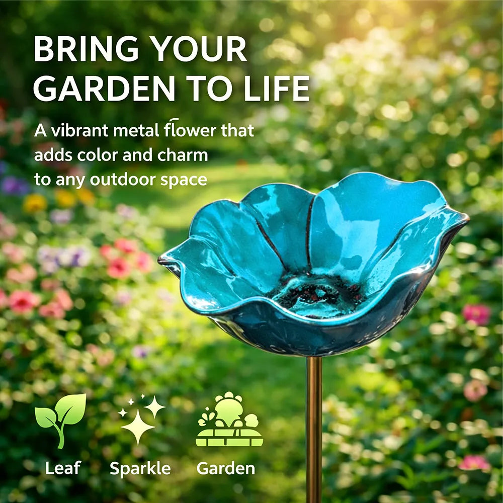 Decoratieve Metalen Tuinsteker met Vogelbad 60cm – Bloemvormig Waterstation voor Vogels en Insecten in 7 Kleuren | Sansoti