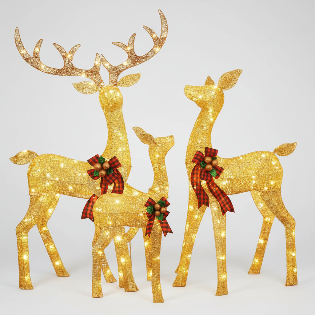 Verlichte Rendierenfamilie LED Tuindecoratie Set Waterdicht Kerst Buitenverlichting 3-delig Warm Wit | Sansoti