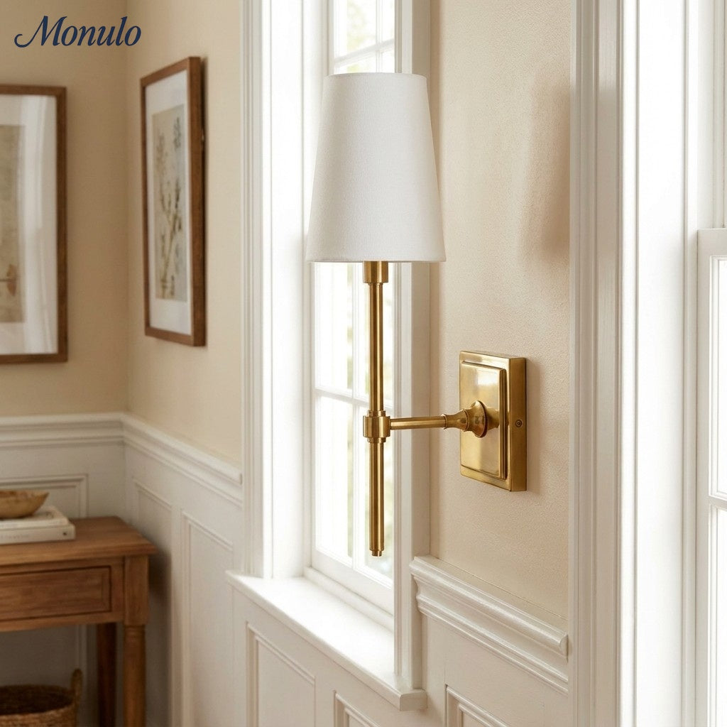 Wandlamp met linnen kap - retro metalen wandverlichting voor slaapkamer en gang | Sansoti