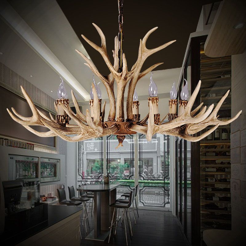 Resin Art Chandelier Metal Antler-Shaped Pendant Light for Living Room Dining Room Rustic Romantic Design | Sansoti