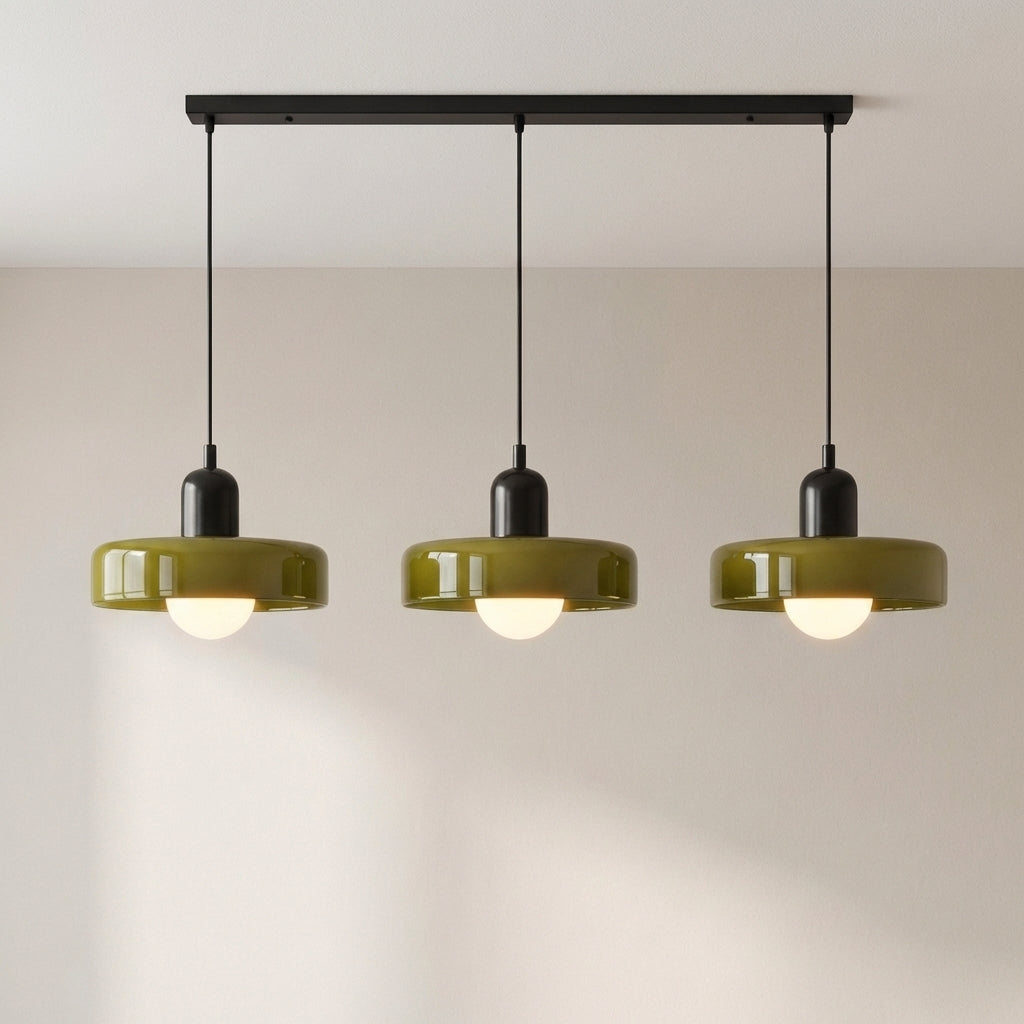 Lampa wisząca z 3 kloszami z kolorowego szkła, design Bauhaus, jadalnia, regulowana, ciepła biel, nowoczesne artystyczne wnętrze | Sansoti