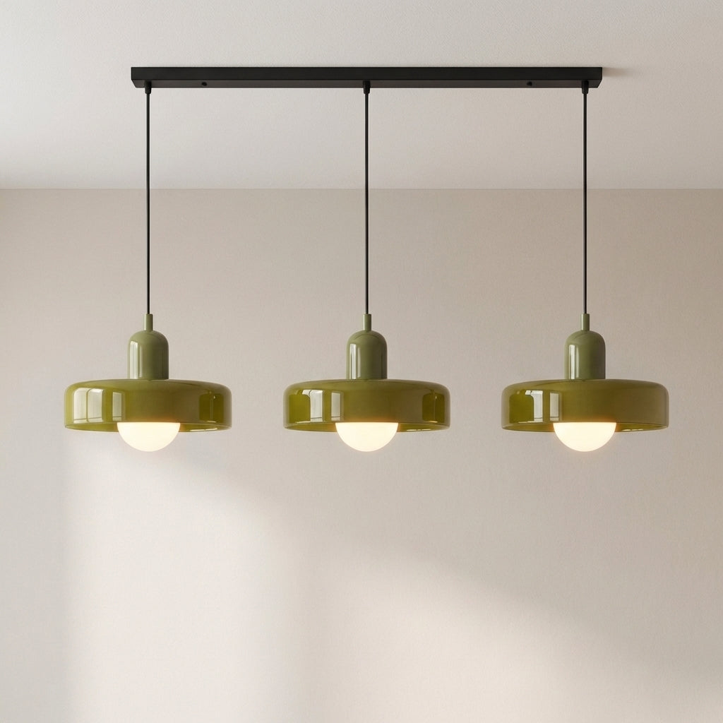 Lampa wisząca z 3 kloszami z kolorowego szkła, design Bauhaus, jadalnia, regulowana, ciepła biel, nowoczesne artystyczne wnętrze | Sansoti