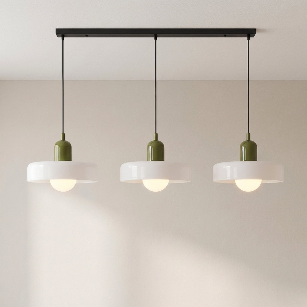 Lampa wisząca z 3 kloszami z kolorowego szkła, design Bauhaus, jadalnia, regulowana, ciepła biel, nowoczesne artystyczne wnętrze | Sansoti