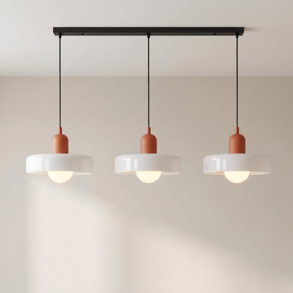 Lampa wisząca z 3 kloszami z kolorowego szkła, design Bauhaus, jadalnia, regulowana, ciepła biel, nowoczesne artystyczne wnętrze | Sansoti