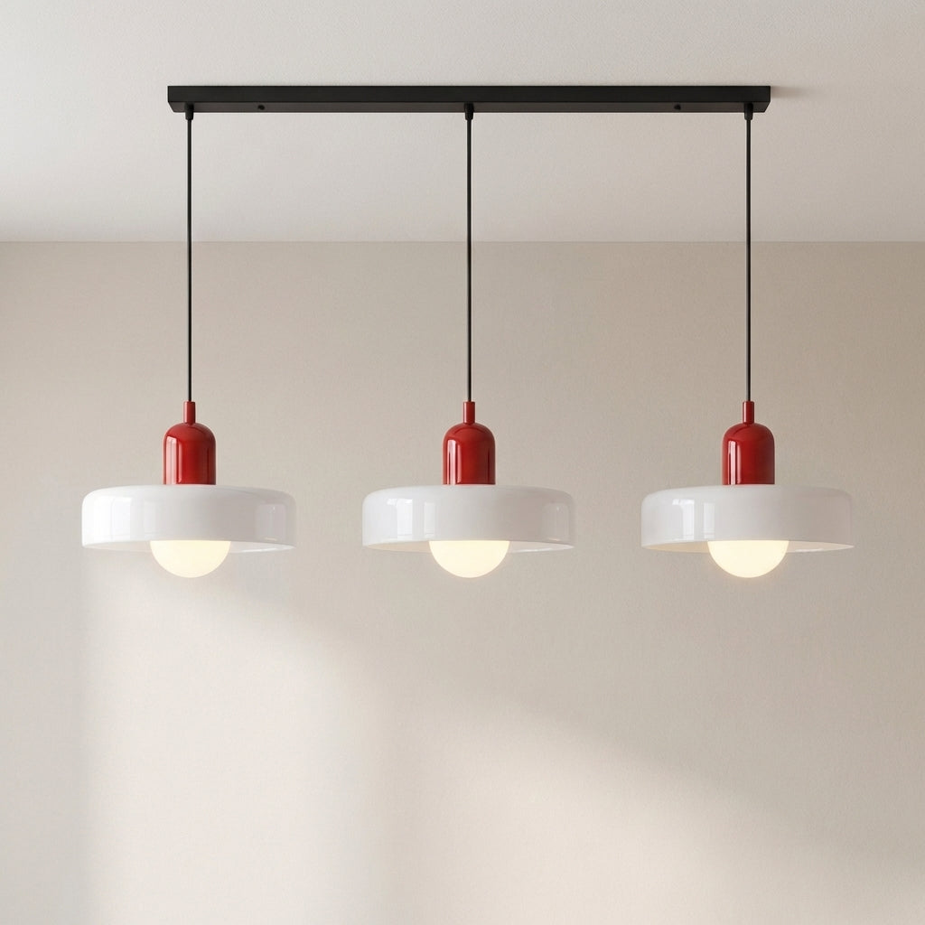 Lampa wisząca z 3 kloszami z kolorowego szkła, design Bauhaus, jadalnia, regulowana, ciepła biel, nowoczesne artystyczne wnętrze | Sansoti