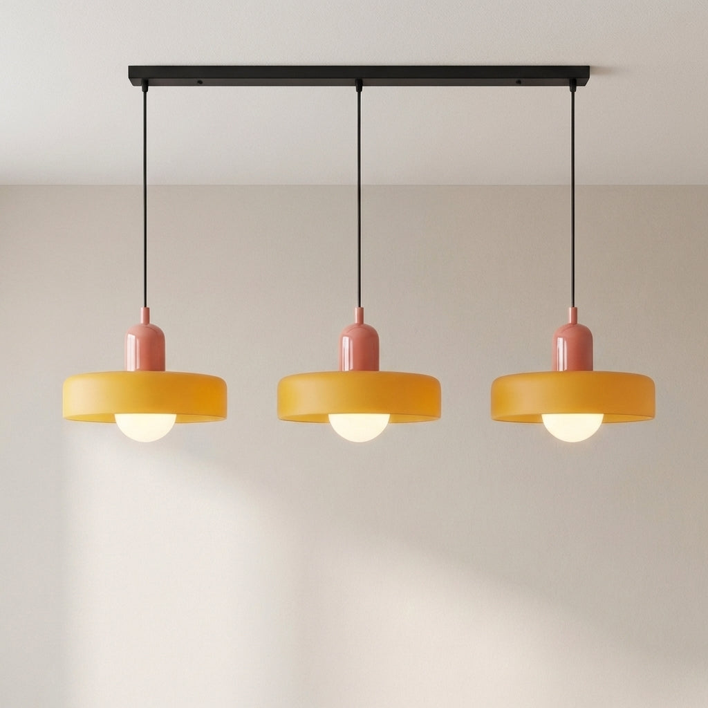 Lampa wisząca z 3 kloszami z kolorowego szkła, design Bauhaus, jadalnia, regulowana, ciepła biel, nowoczesne artystyczne wnętrze | Sansoti