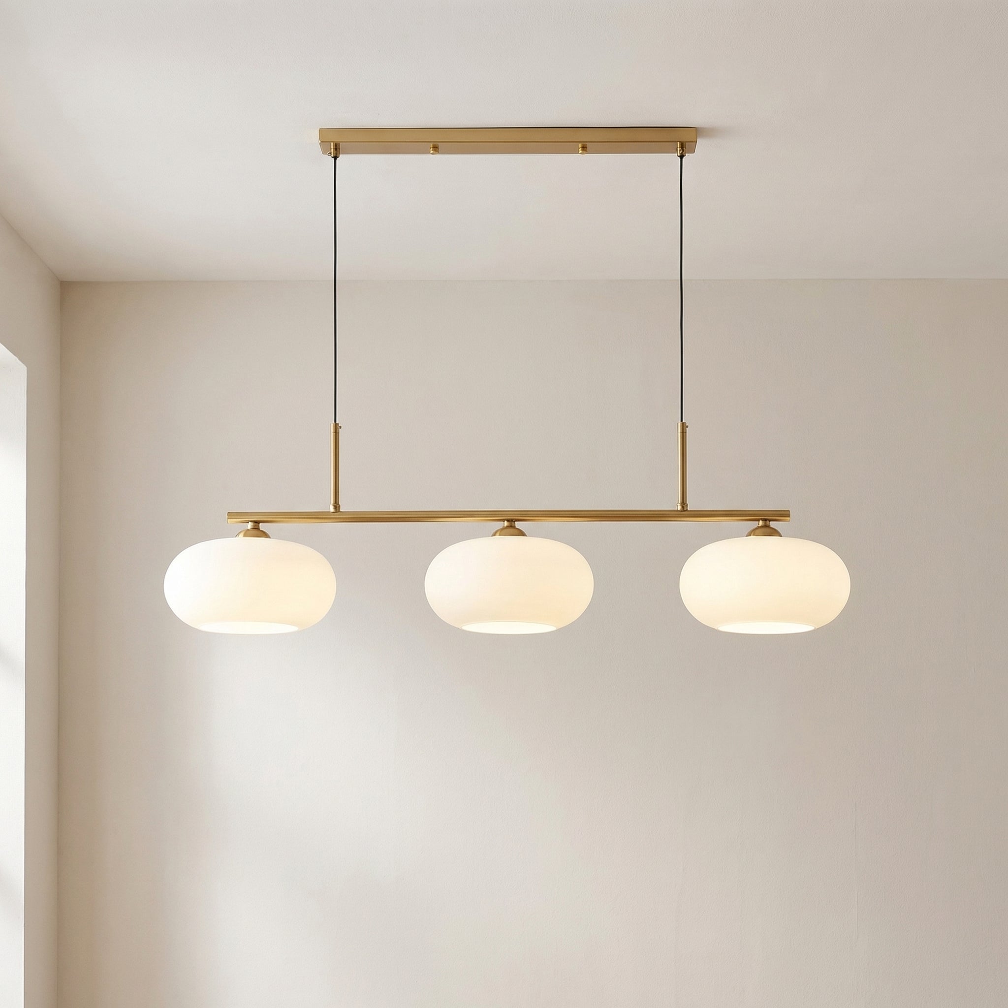 Suspension géométrique à 3 lumières, métal et verre, pour salle à manger et îlot de cuisine, réglable, design scandinave moderne | Sansoti