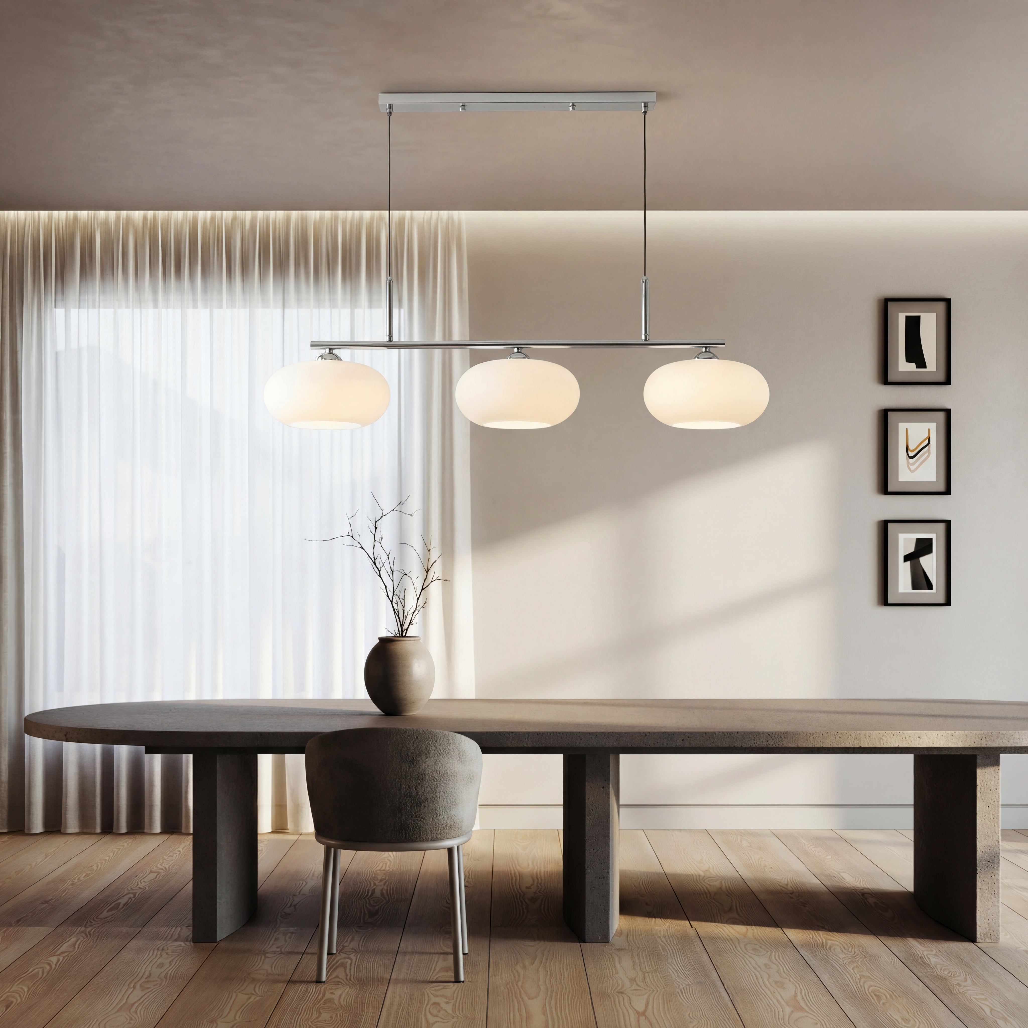 Suspension géométrique à 3 lumières, métal et verre, pour salle à manger et îlot de cuisine, réglable, design scandinave moderne | Sansoti