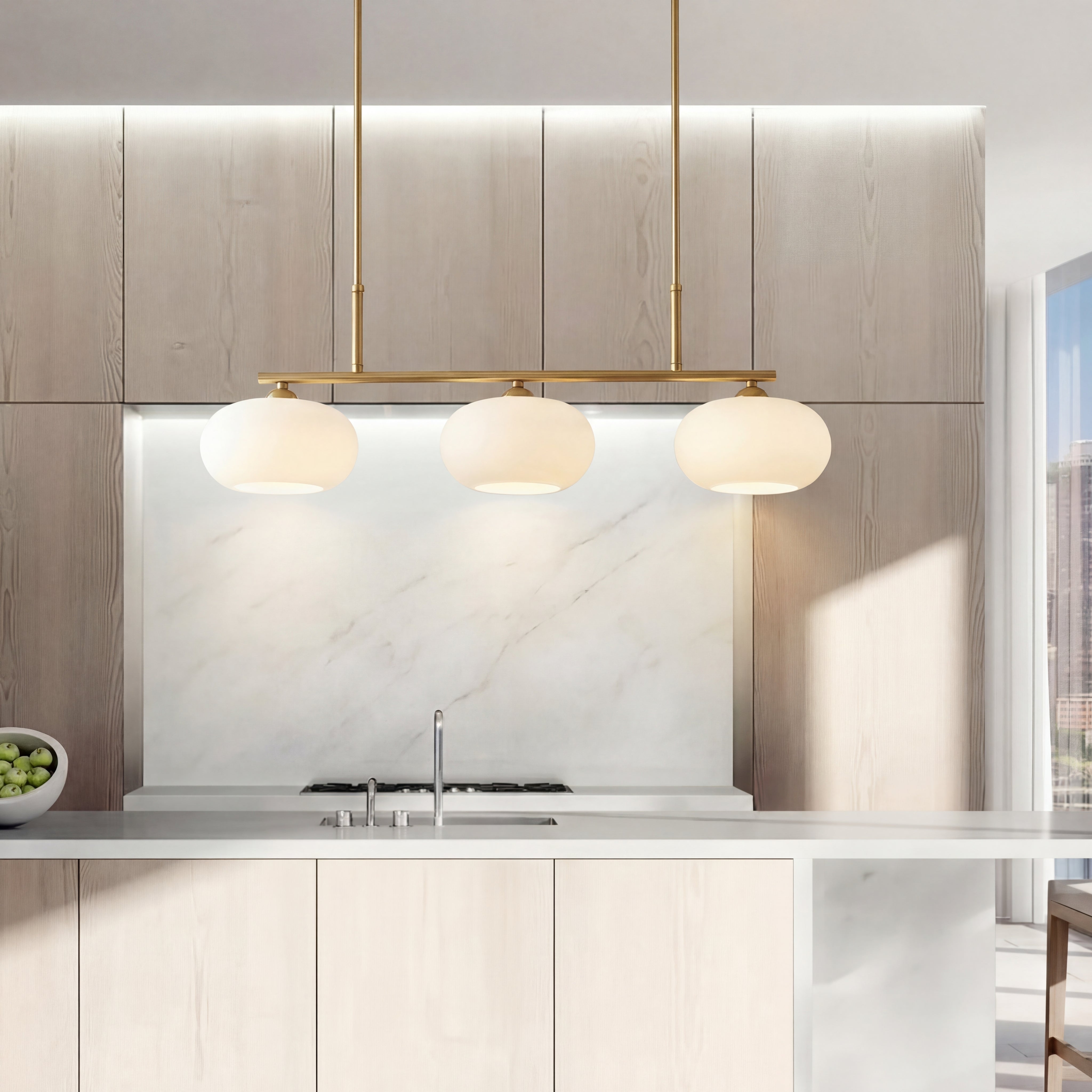 Suspension géométrique à 3 lumières, métal et verre, pour salle à manger et îlot de cuisine, réglable, design scandinave moderne | Sansoti