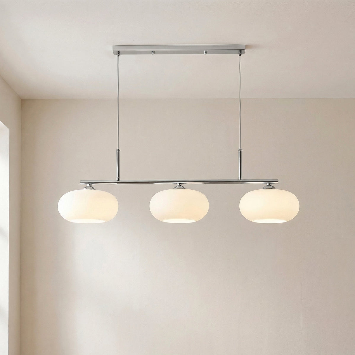 Suspension géométrique à 3 lumières, métal et verre, pour salle à manger et îlot de cuisine, réglable, design scandinave moderne | Sansoti