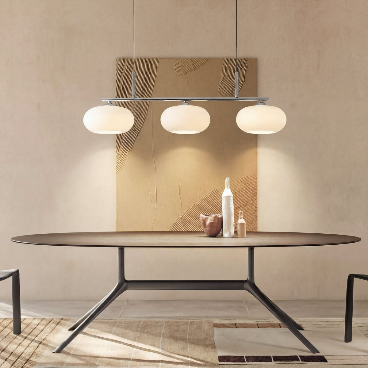 Suspension géométrique à 3 lumières, métal et verre, pour salle à manger et îlot de cuisine, réglable, design scandinave moderne | Sansoti