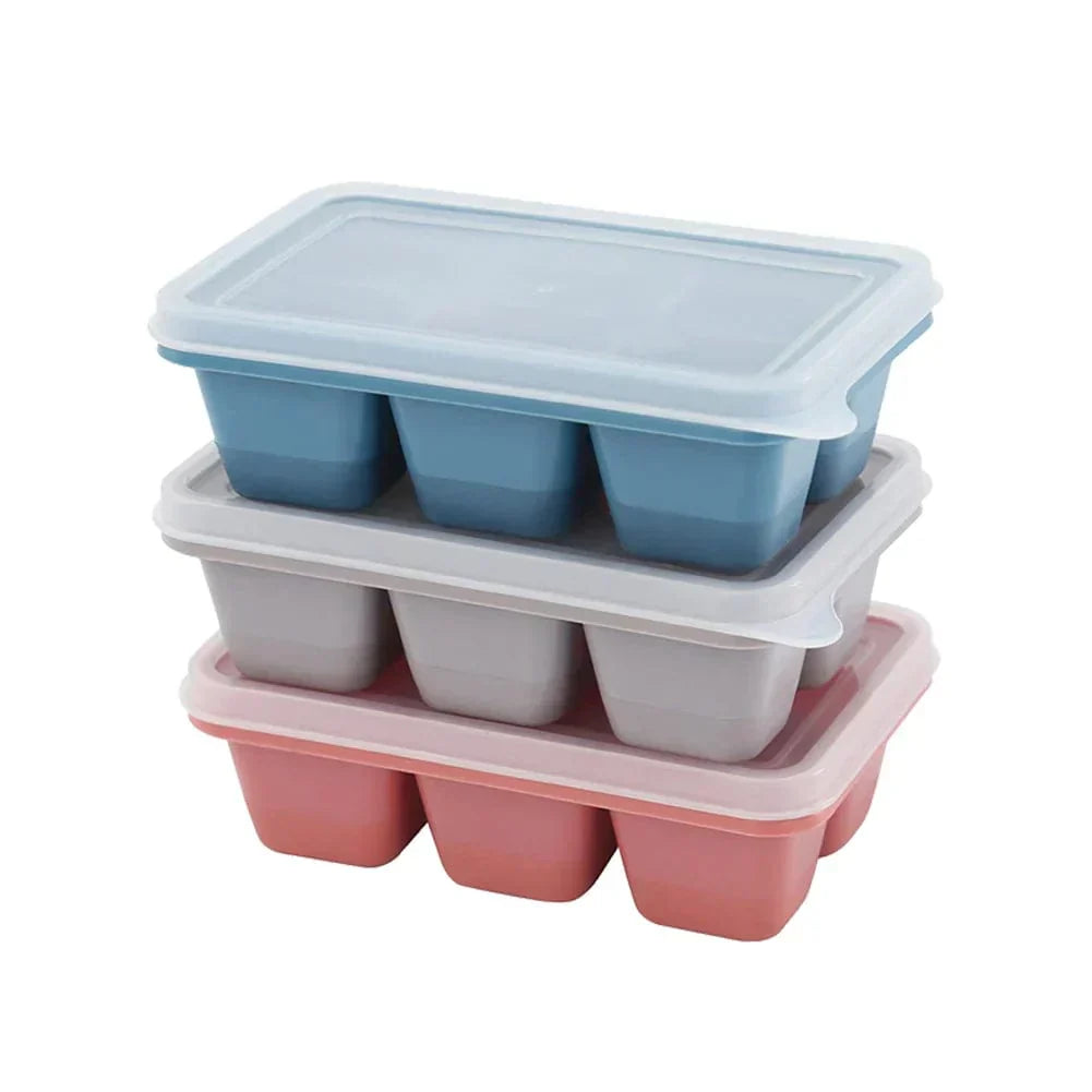 Moules à glaçons, lot de 3 avec couvercle et 6 compartiments – bacs à glaçons en plastique pour boissons fraîches et cocktails | Sansoti
