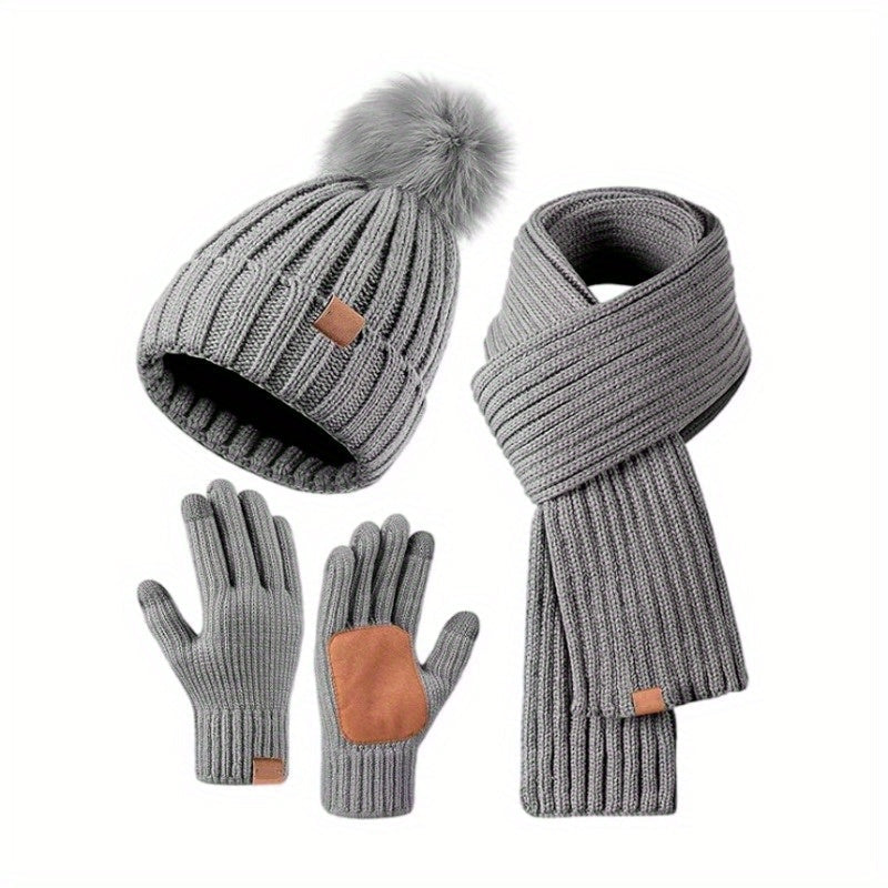 3-in-1 Gebreide Winterset met Muts, Sjaal en Touchscreen Handschoenen | Sansoti