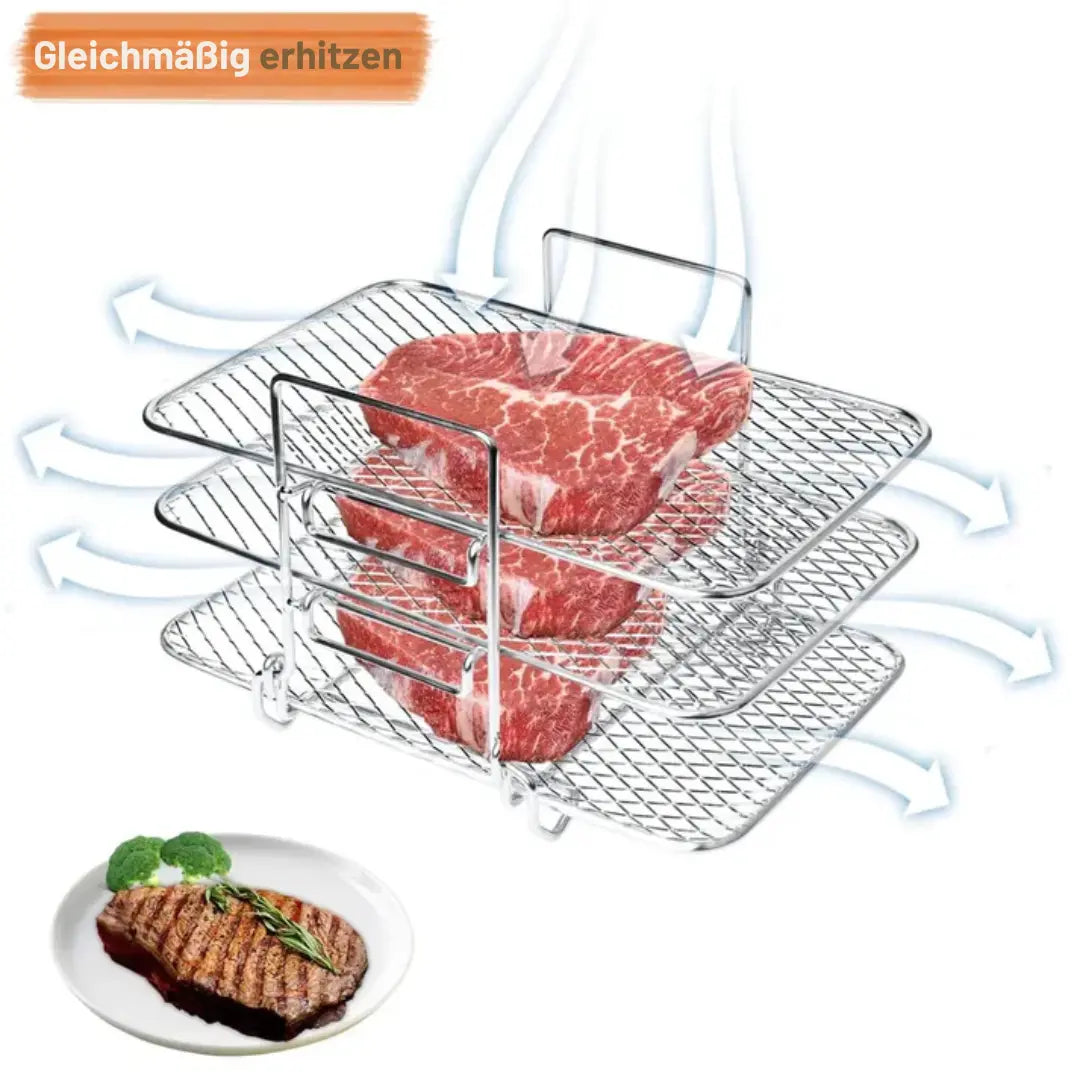Drielaags Airfryer Rek 22×16×14 cm Roestvrij Staal voor Heteluchtfriteuse Ninja DualZone 8L 10L Uitbreidingsset met Verwijderbare Plateaus | Sansoti