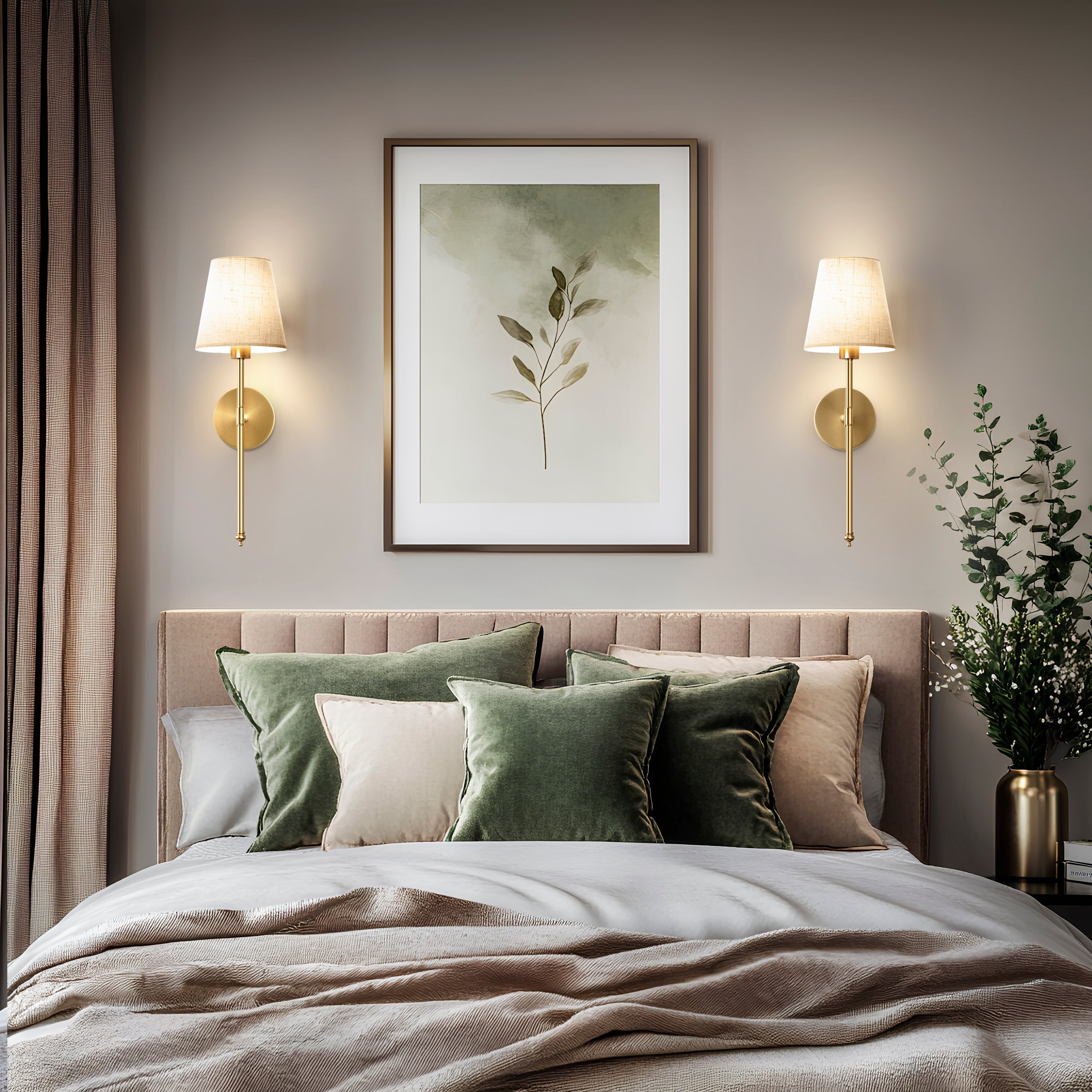 Wandlampe Gold Leinen Schirm Set 2 Kabellos Fernbedienung Dimmbar RGB Schlafzimmer Wohnzimmer | Restfield