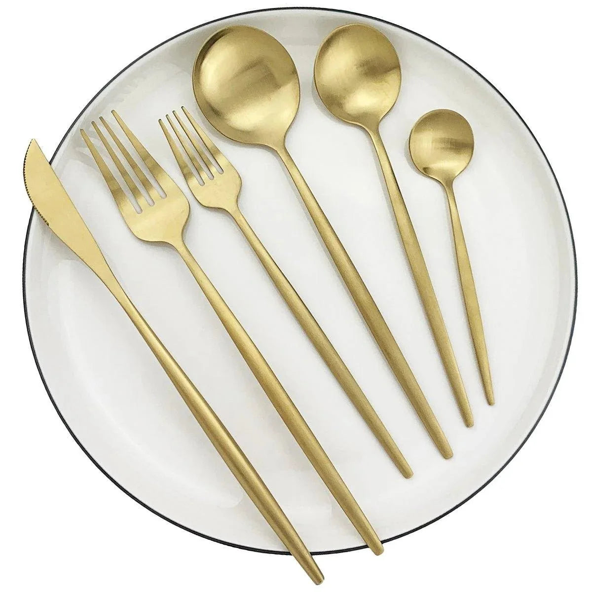 Besteckset, 30-teilig, mattes Edelstahl, minimalistisches Design, Essbesteck mit Löffeln, Gabeln und Messern, spülmaschinenfest, Küche | Sansoti