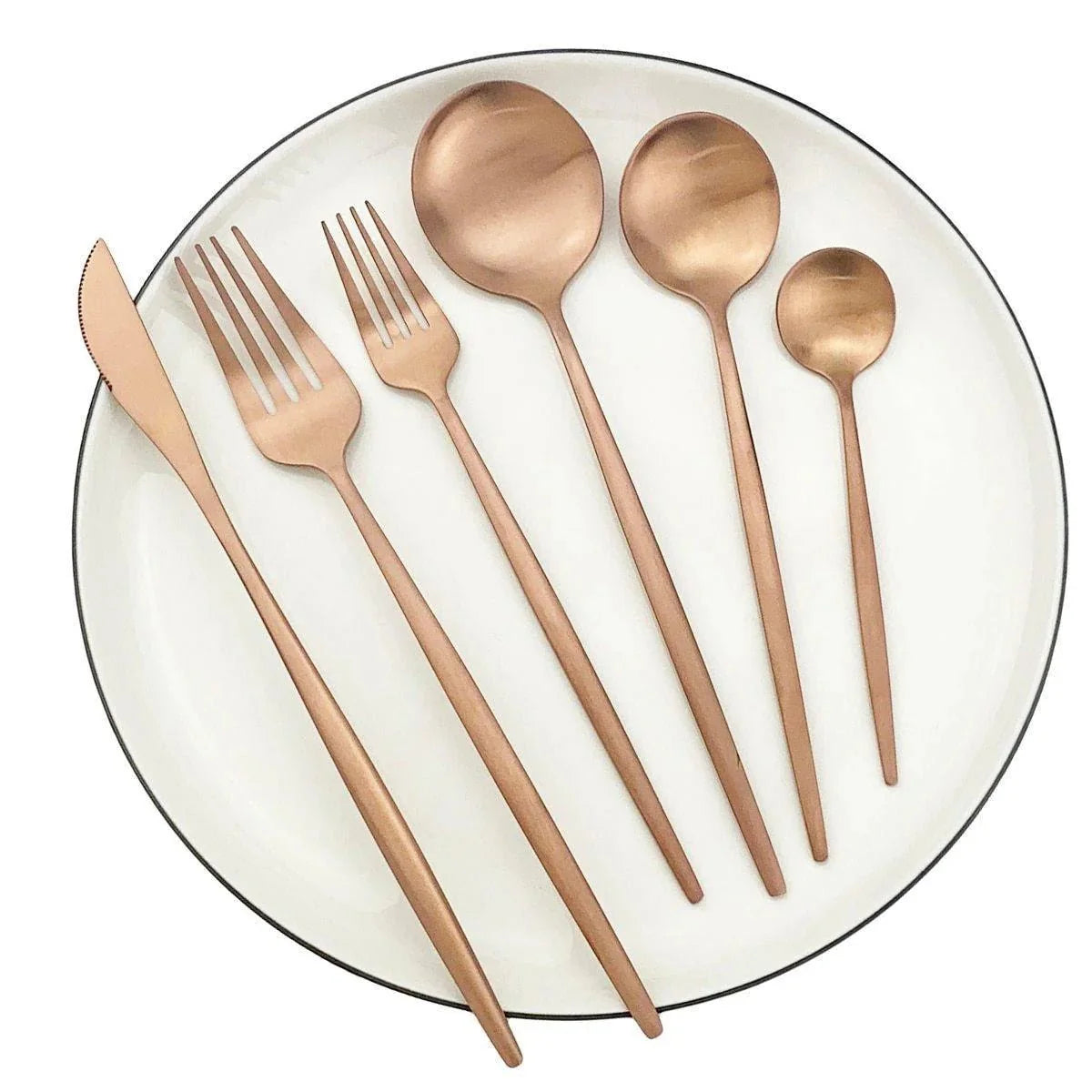 Besteckset, 30-teilig, mattes Edelstahl, minimalistisches Design, Essbesteck mit Löffeln, Gabeln und Messern, spülmaschinenfest, Küche | Sansoti