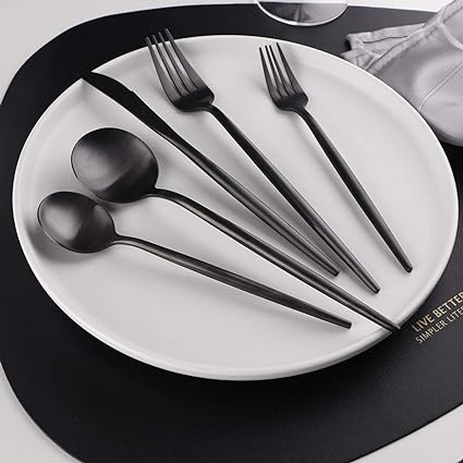 Besteckset, 30-teilig, mattes Edelstahl, minimalistisches Design, Essbesteck mit Löffeln, Gabeln und Messern, spülmaschinenfest, Küche | Sansoti