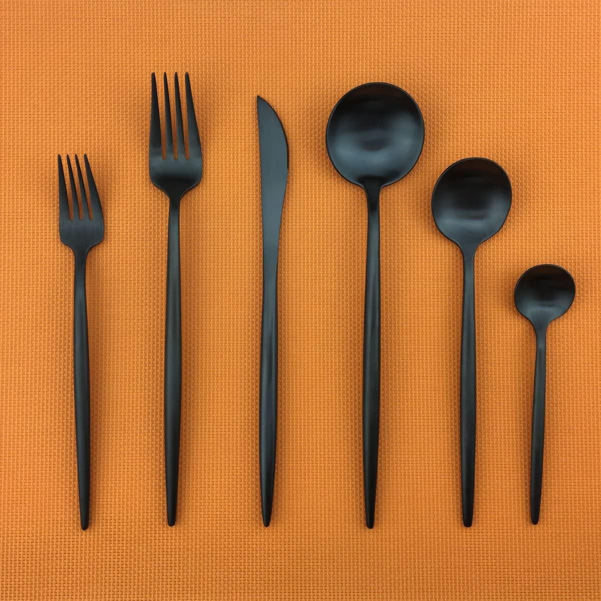 Besteckset, 30-teilig, mattes Edelstahl, minimalistisches Design, Essbesteck mit Löffeln, Gabeln und Messern, spülmaschinenfest, Küche | Sansoti