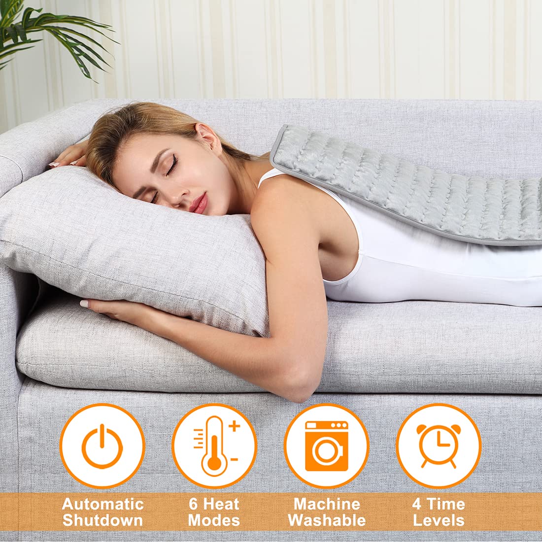 Electric Heating Pad with 10 Temperature Settings and Timer for Back Neck Abdomen Legs Pain Relief | Sansoti