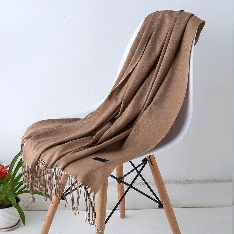 Écharpe en cachemire 200x70cm à franges, long châle, accessoire d’hiver chaud et confortable, couleurs unies, élégant | Sansoti