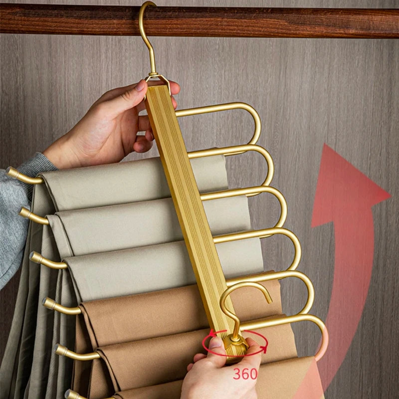 Broekhanger aluminium 6 broeken goud ruimtebesparend kledinghanger kast organizer draaibare hanger anti slip broekhouder | Sansoti