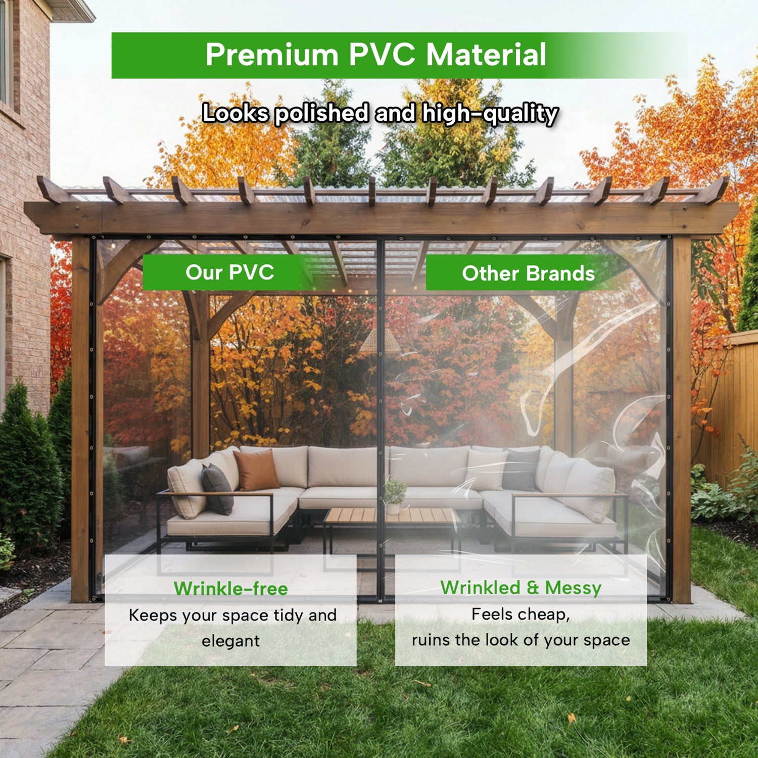 Transparent PVC Terrace Screen 0.35mm Thick Waterproof Windproof with Eyelets | Cover for Canopy Gazebo Veranda | Sansoti