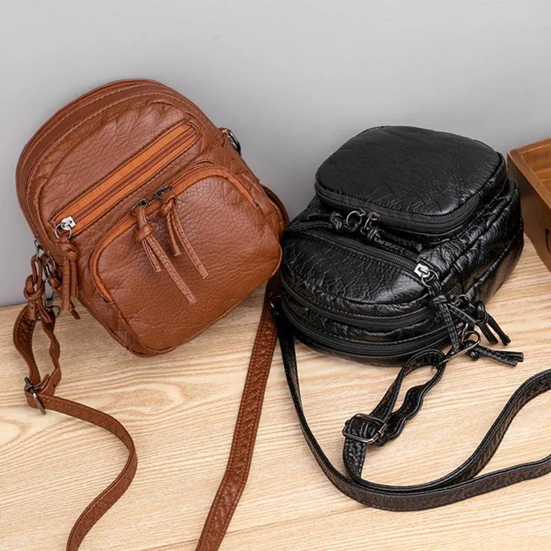 Compacte Schoudertas Dames Leer Elegant Design Bruin Zwart Handtas Crossbody Draagtas Dagelijks Gebruik | Sansoti