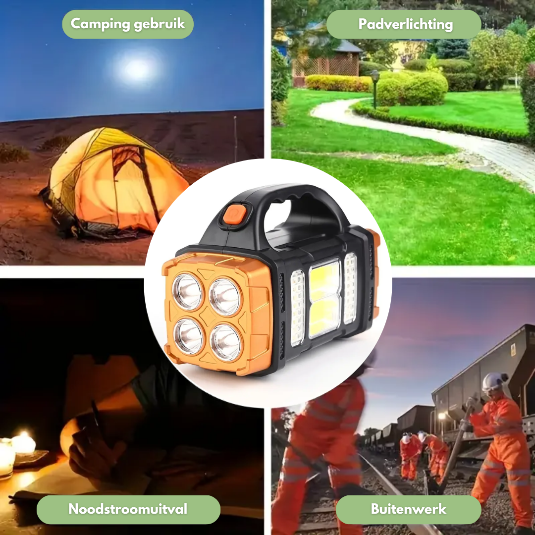Nood Zaklamp 4-in-1 Zonne-energie Powerbank USB Oplaadbaar IP44 Waterdicht LED Geel Wit Camping Noodkit Emergency Draagbaar Compact | Sansoti