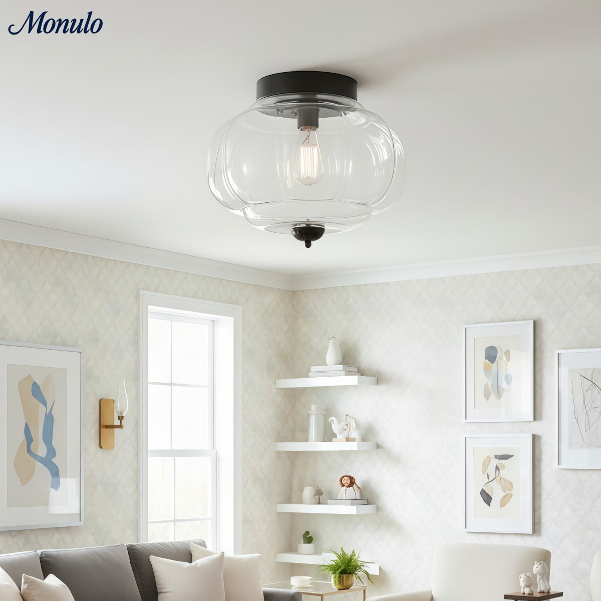 Retro Plafondlamp met Melkglazen Kap – Verfijnde Semi-Flush Mount Verlichting voor Moderne Interieurs | Sansoti