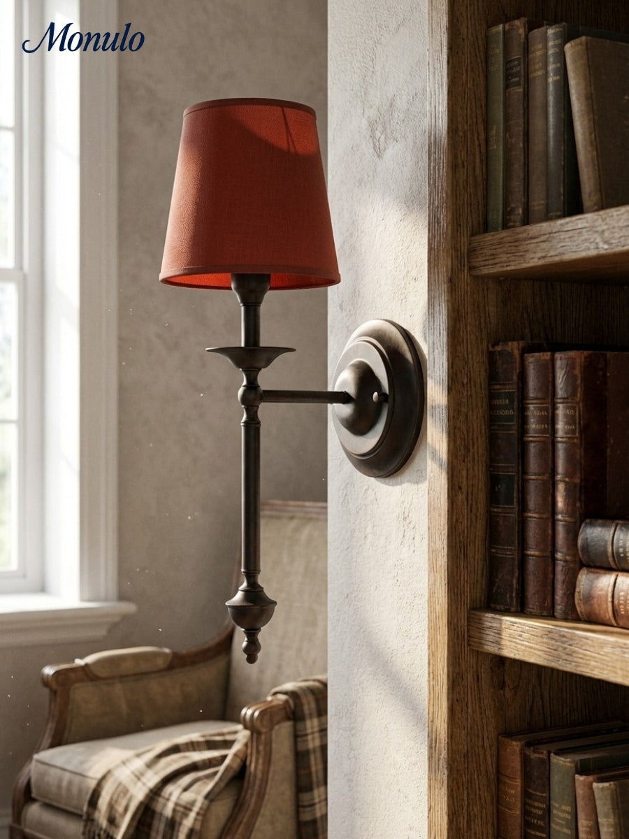 Stoffen Wandlamp met Vintage Koperen Afwerking – Sfeervolle Verlichting voor Hal, Slaapkamer en Woonkamer | Sansoti