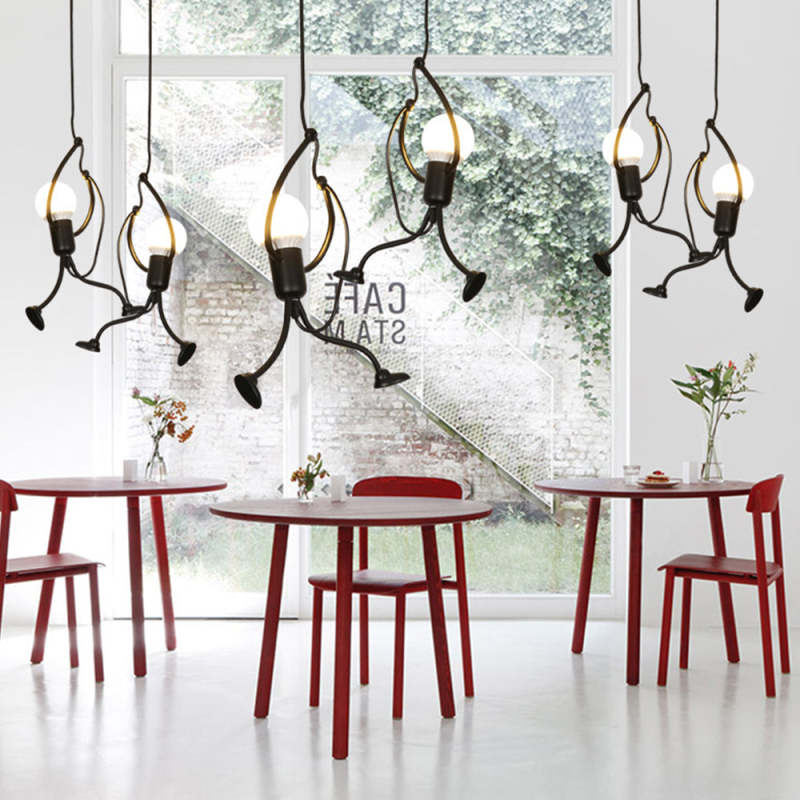 Suspension en métal en forme de figure LED E27 noir blanc design moderne éclairage intérieur salon salle à manger chambre | Sansoti