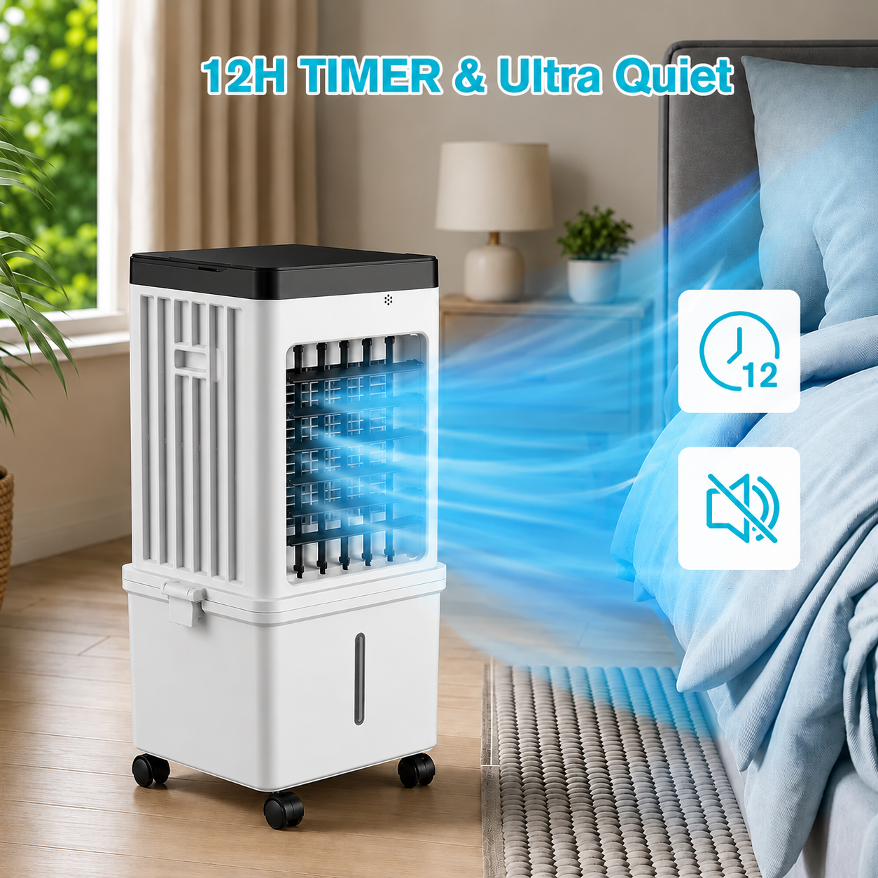 Mobile Klimaanlage Luftkühler 15L mit Wasserkühlung und Schwenkfunktion für Wohnzimmer, Schlafzimmer, Büro | Sansoti