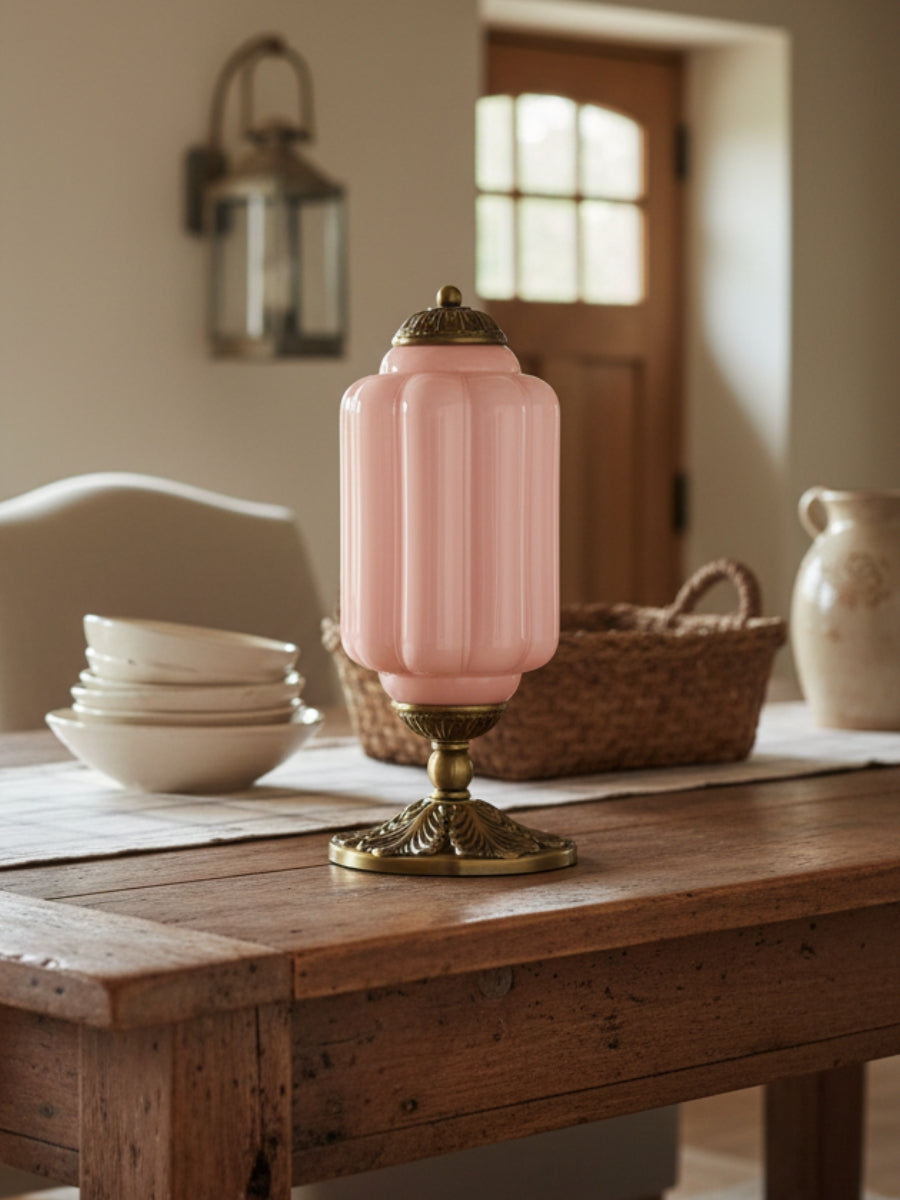 Vintage Glazen Tafellamp met Messing of Zwarte Afwerking | Sansoti