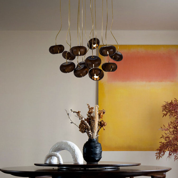 Wooden Cluster Chandelier with Multiple Lights Ceiling Lamp for Dining Room Bedroom Living Room Lighting | Sansoti