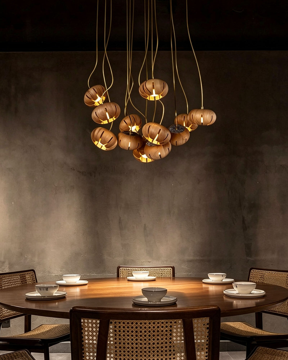 Wooden Cluster Chandelier with Multiple Lights Ceiling Lamp for Dining Room Bedroom Living Room Lighting | Sansoti
