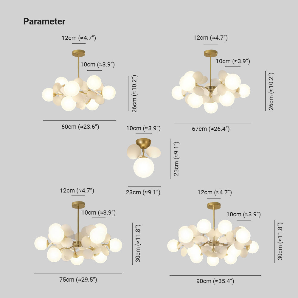 Bloemenkroonluchter met Glazen Bladeren Plafondlamp Meerdere Lichtpunten Woonkamer Eetkamer Slaapkamer | Sansoti
