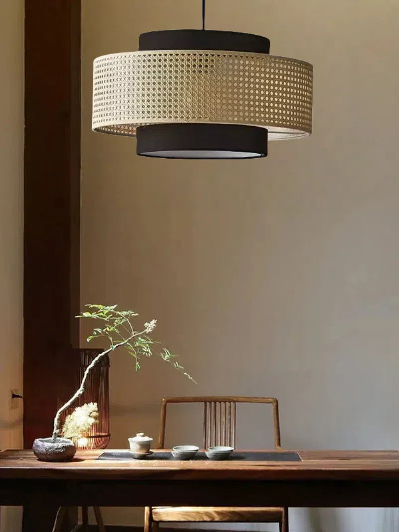 Handgeweven Hennep Hanglamp in Zen-Stijl – Natuurlijk Rotan Tromlamp voor Rustieke Sfeer | Sansoti