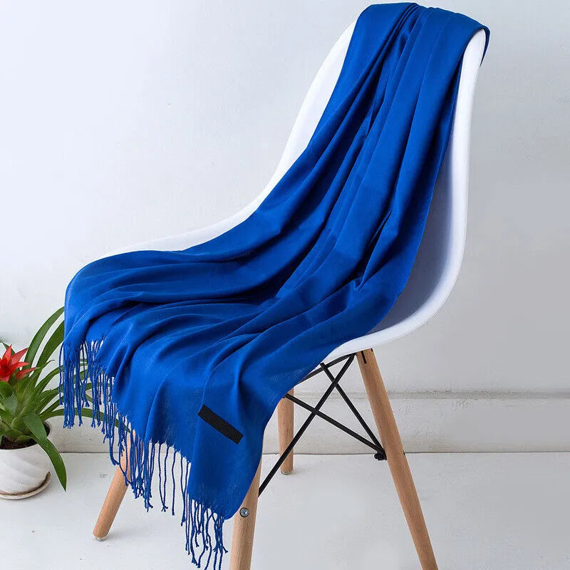 Écharpe en cachemire 200x70cm à franges, long châle, accessoire d’hiver chaud et confortable, couleurs unies, élégant | Sansoti