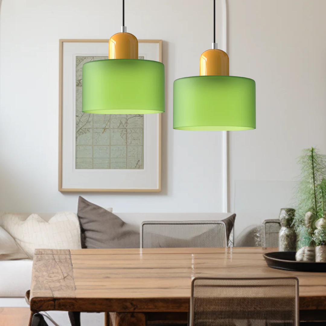 Lismeno Retro Hanglamp Glas 15cm Groen Oranje Eettafel Keuken Vintage Verlichting Compact | Sansoti