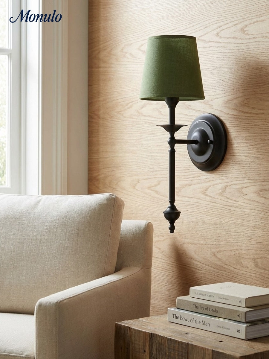 Stoffen Wandlamp met Vintage Koperen Afwerking – Sfeervolle Verlichting voor Hal, Slaapkamer en Woonkamer | Sansoti