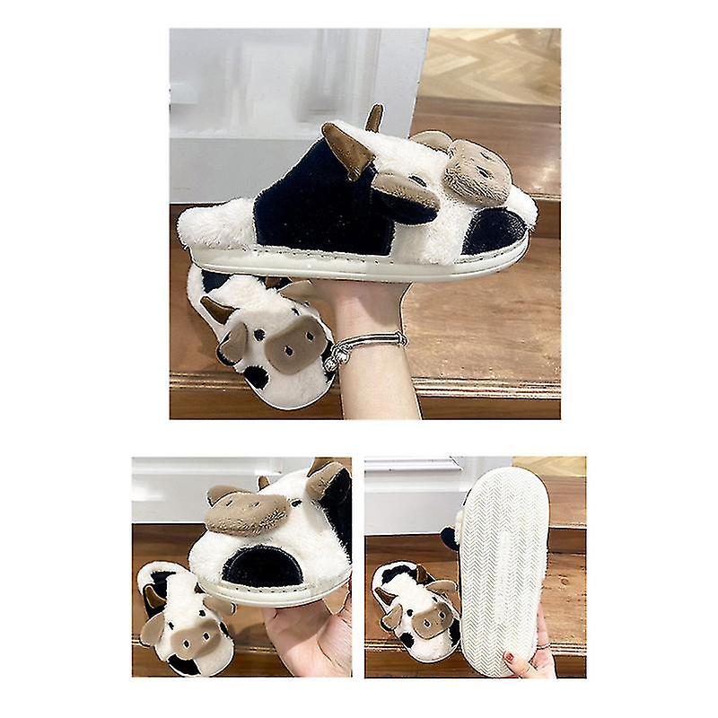 Pluche Huisslippers Koeienprint Dames Antislip Zool Zachte Voering Pantoffels Warm Winterschoeisel Comfortabel | Sansoti