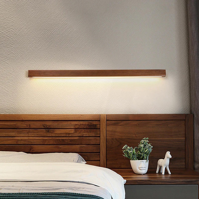 LED Wandleuchte Holz Linear Warmweiß Badezimmer Schlafzimmer Wandbeleuchtung Modern Minimalistisch Lichtleiste | Restfield
